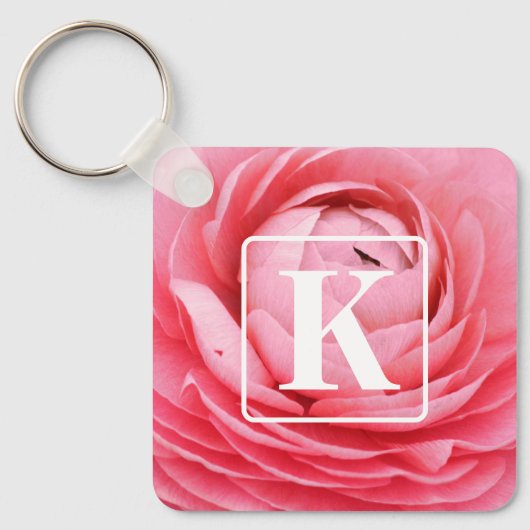 Roze Bloem Sleutelhanger met Monogram (Voorkant)