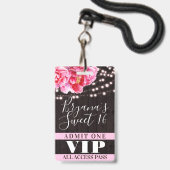 Roze bloem slingerlampjes Zoete 16 VIP-pas Badge (Voorzijde met lanyard)