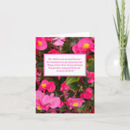 Roze Bloem Spreuken 31:28-29 Bijbelvers Kaart