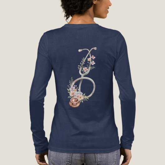 Roze Bloem Stethoscoop T-shirt (Achterkant)