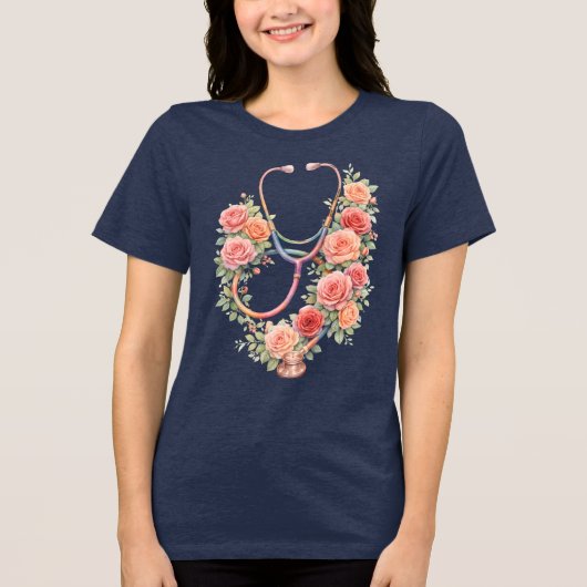 Roze Bloem Stethoscoop T-shirt (Voorkant)
