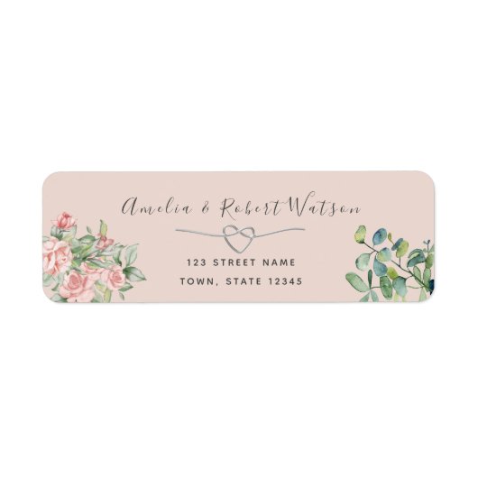 Roze bloem sticker met retouradres (Voorkant)