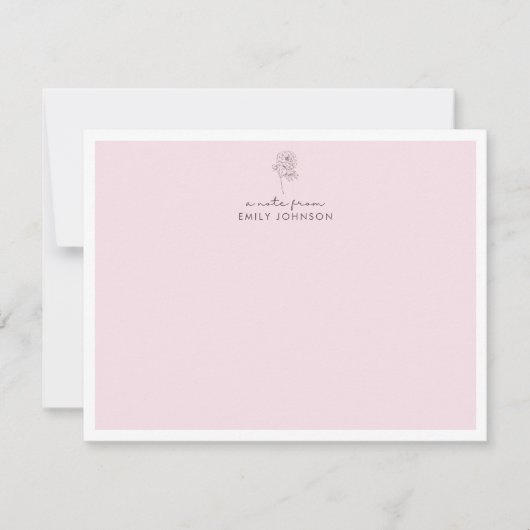 Roze bloem & strepen een notitie van Flat Note Kaa Kaart (Voorkant)