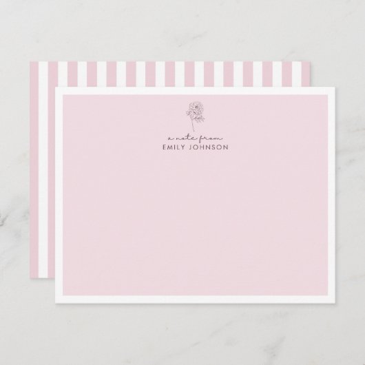 Roze bloem & strepen een notitie van Flat Note Kaa Kaart (Voorkant / Achterkant)