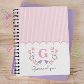 Roze Bloem Strepen Met Monogram Notitieboek