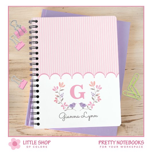 Roze Bloem Strepen Met Monogram Notitieboek