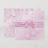 Roze Bloem & Strik Zoete 16 Uitnodiging (Voorkant / Achterkant)