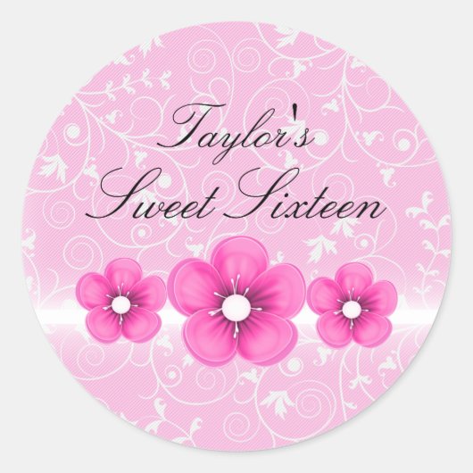 Roze Bloem Sweet16 Sticker (Voorkant)
