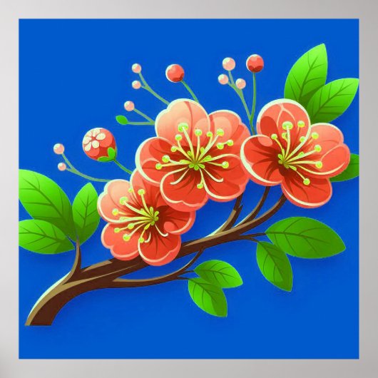 🌸 Roze Bloem Tak Muur Decoratie Poster 🌸 (Voorkant)