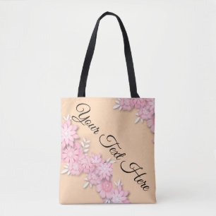 Roze bloem tas met eigen tekst – Gepersonaliseerd