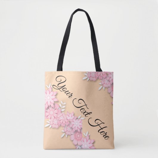 Roze bloem tas met eigen tekst – Gepersonaliseerd (Voorkant)