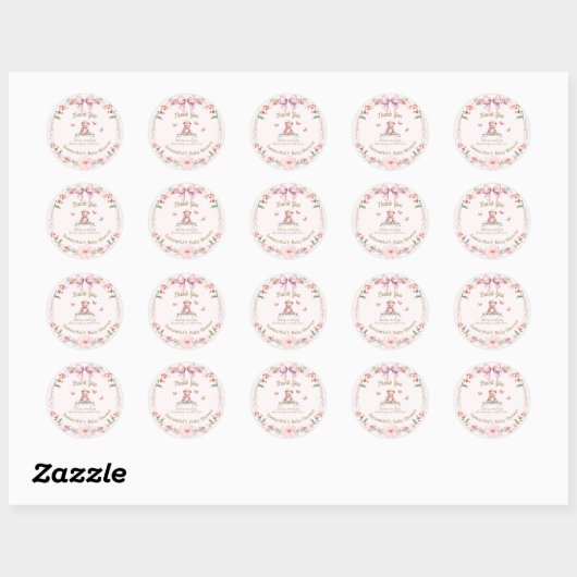 Roze bloem Teddybeer bedanksticker Ronde Sticker (Vel)