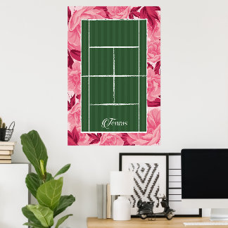 Roze bloem tennisbaan preppy sport decor poster