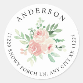 Roze bloem terugkeer adres ronde sticker