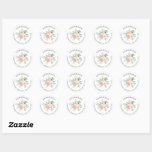Roze bloem terugkeeradres ronde sticker (Vel)
