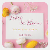 Roze Bloem Thema Bruidsbruiloft Vierkante Sticker (Voorkant)