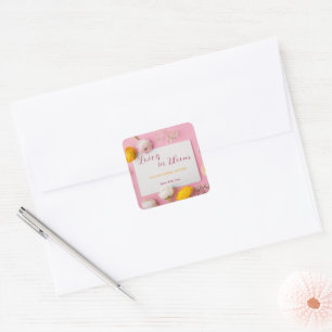 Roze Bloem Thema Bruidsbruiloft Vierkante Sticker