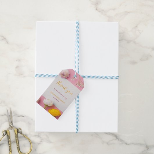 Roze Bloem Thema Bruidsfeest Cadeaulabel (Met Touw)