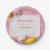 Roze Bloem Thema Bruiloft Feest Papieren Bordje (Voorkant)