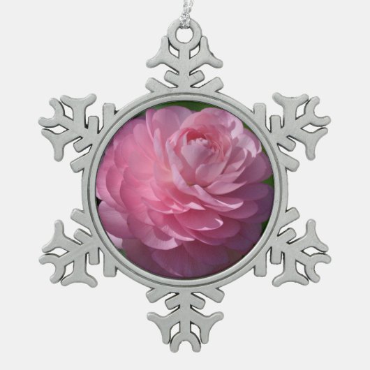 Roze bloem tin sneeuwvlok ornament (Voorkant)