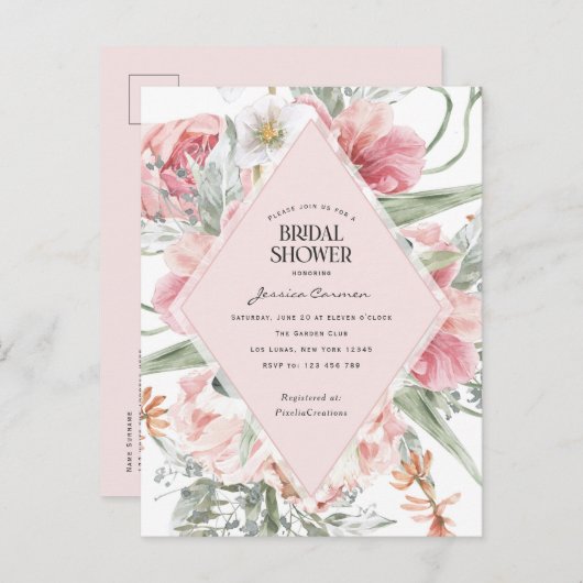 roze bloem tuin met moderne bloem uitnodiging briefkaart (Voorkant / Achterkant)