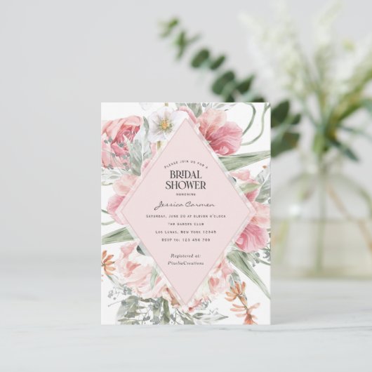 roze bloem tuin met  moderne bloem uitnodiging briefkaart (Staand voorkant)