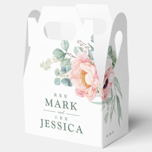 Roze Bloem Tweetalige Chinese bruiloft Dank u Bedankdoosjes (Geopend)