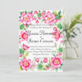 Roze Bloem Uitnodiging (Staand voorkant)