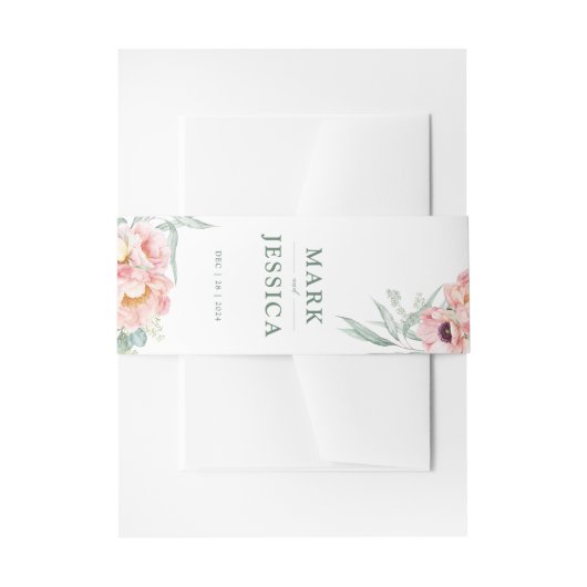 Roze Bloem Uitnodiging Uitnodiging Belly Band Port Uitnodigingen Wikkel (Voorkant Voorbeeld)