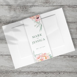 Roze Bloem Uitnodiging Uitnodiging Belly Band Port Uitnodigingen Wikkel