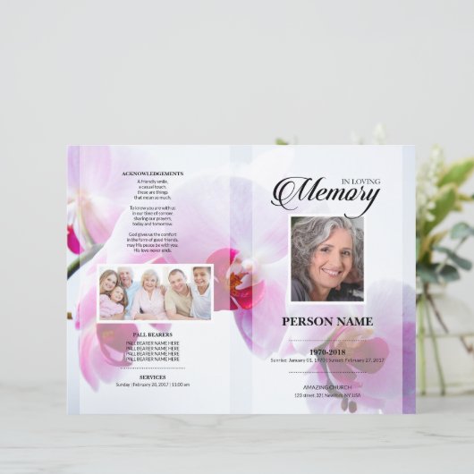 Roze Bloem Uitvaart Template (Staand voorkant)