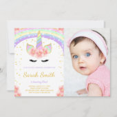 Roze bloem Unicorn-uitvindingen met foto Kaart (Voorkant)