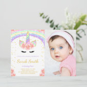 Roze bloem Unicorn-uitvindingen met foto Kaart (Staand voorkant)