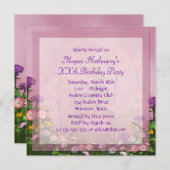 Roze Bloem Veld Elk nummer Verjaardag Sjabloon Kaart (Voorkant / Achterkant)