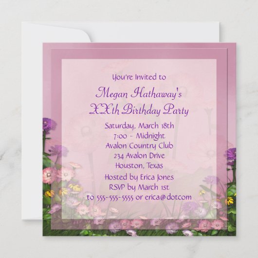 Roze Bloem Veld Elk nummer Verjaardag Sjabloon Kaart (Voorkant)