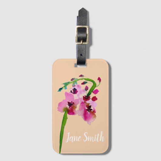 Roze bloem Verbascum floral blush art. Bagagelabel (Voorkant (verticaal))