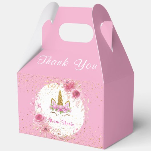 Roze bloem| Verjaardagsfeest met eenhoorn Bedankdoosjes (Voorkant)