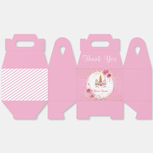 Roze bloem| Verjaardagsfeest met eenhoorn Bedankdoosjes (Ongevouwen)