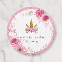 Roze bloem| Verjaardagsfeest met eenhoorn