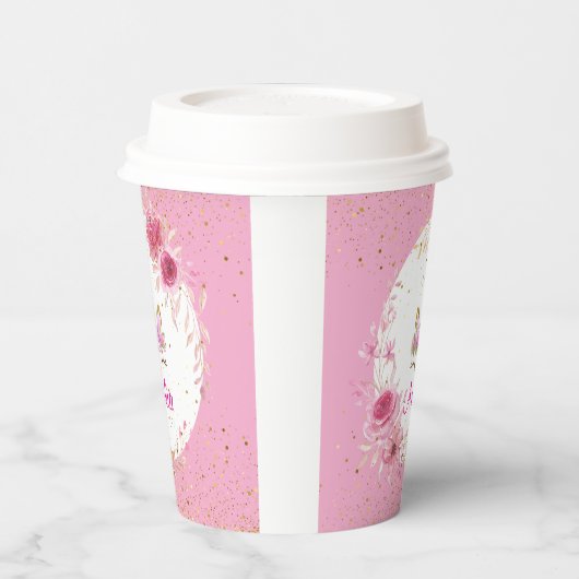 Roze bloem| Verjaardagsfeest met eenhoorn Papieren Bekers (Links)