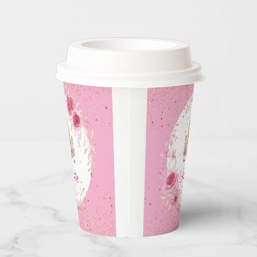 Roze bloem| Verjaardagsfeest met eenhoorn Papieren Bekers (Rechts)