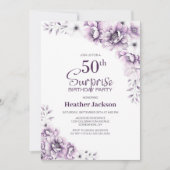 Roze bloem verrassingsfeestje 50e verjaardag parti kaart (Voorkant)