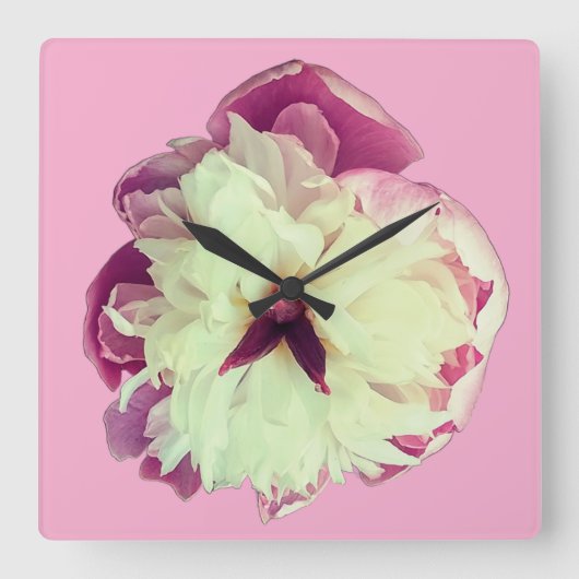 Roze bloem vierkante klok (Voorkant)