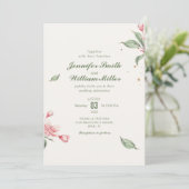 Roze Bloem Vintage bruiloft Kaart (Staand voorkant)