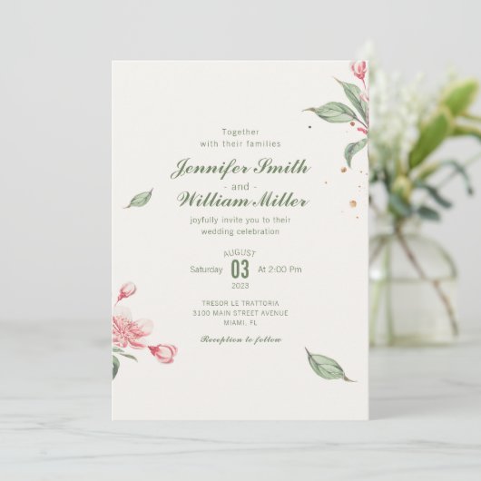 Roze Bloem Vintage bruiloft Kaart (Staand voorkant)