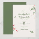 Roze Bloem Vintage bruiloft Kaart (Voorkant / Achterkant)