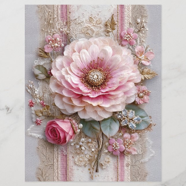 Roze Bloem Vintage Junk Journal Scrapbook Papier (Voorkant)