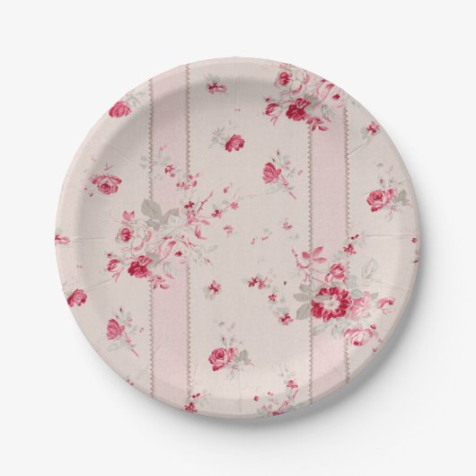 Roze bloem vintage papieren bordje (Voorkant)