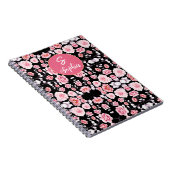 roze bloem vintage patroon | Aangepaste monogram Notitieboek (Rechterzijde)