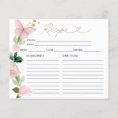 Roze Bloem Vlinder Bruidsfeest Receptkaarten (Voorkant)